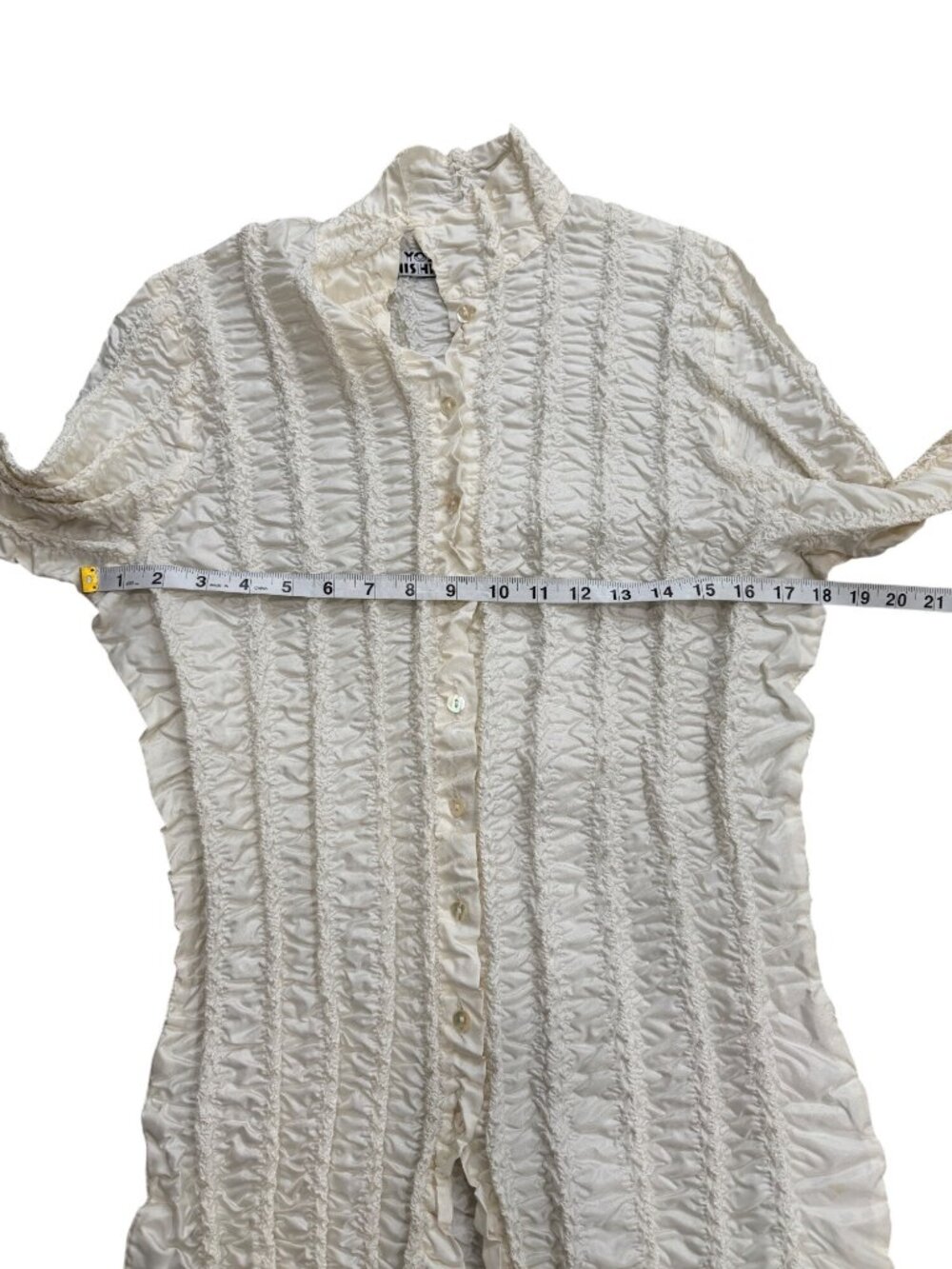 Yoshiki Hishinuma Womens Size M Crinkled Top Pleated Cream Button-Up - Picture 5 of 6